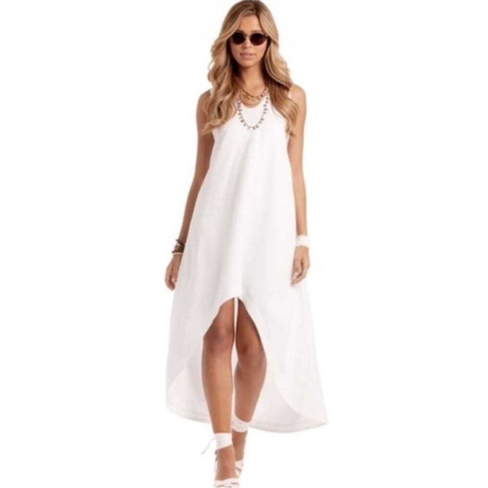 Island Company Persephone White Linen High Low Maxi Dress Size M
